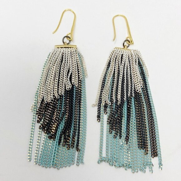 Tri-color Chain Dangle Statement Earrings - Picture 1 of 9